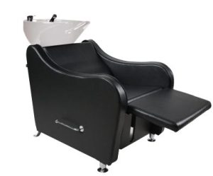 Lavacabezas Kurva Eurostil, tapizado en polipiel negra, ideal para salones profesionales.