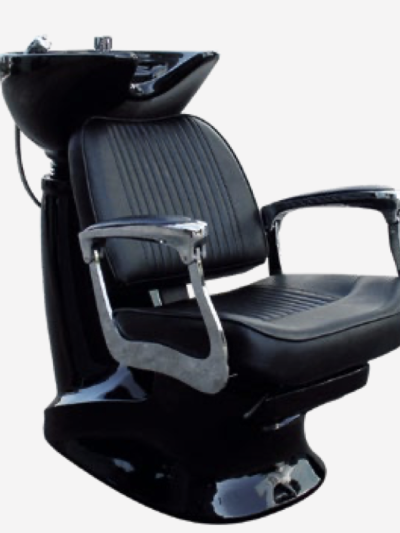 Lavacabezas clásico con cuenco reclinable y sillón tapizado negro