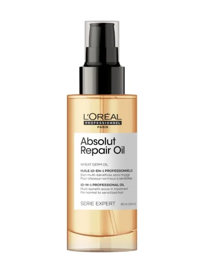 Botella de aceite 10 en 1 Absolut Repair 90 ml sobre fondo blanco
