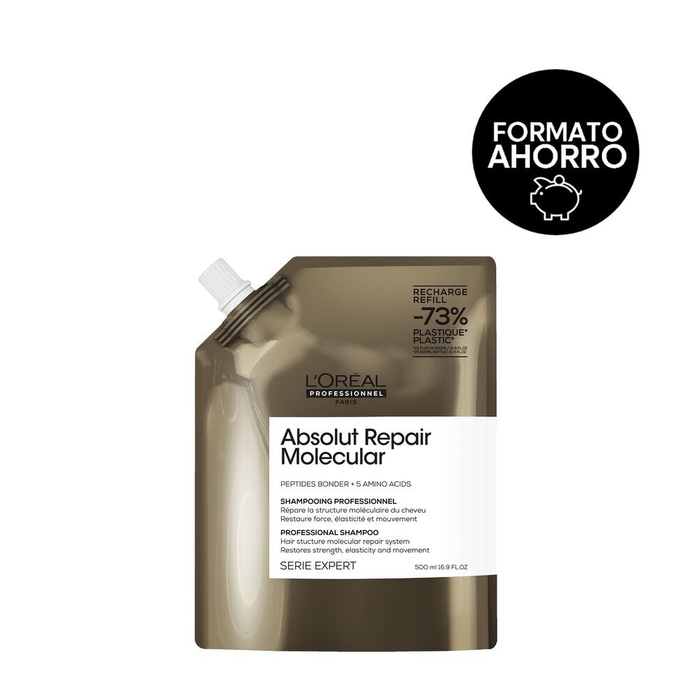 Recarga de champú Absolut Repair Molecular 500 ml para cabello