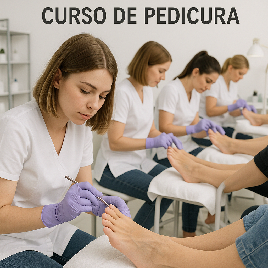 Alumnas realizando prácticas de pedicura en un curso profesional en Málaga.