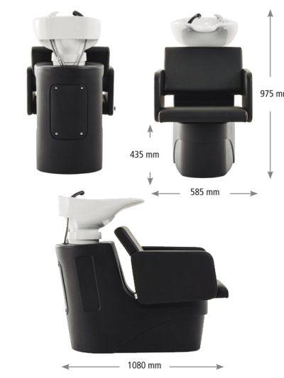 Lavacabezas profesional Venus negro con lavabo cerámico blanco basculante