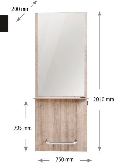Tocador mural peluquería Eurostil MERCURY con espejo y apoyapiés cromado – disponible en grafito, blanco y roble