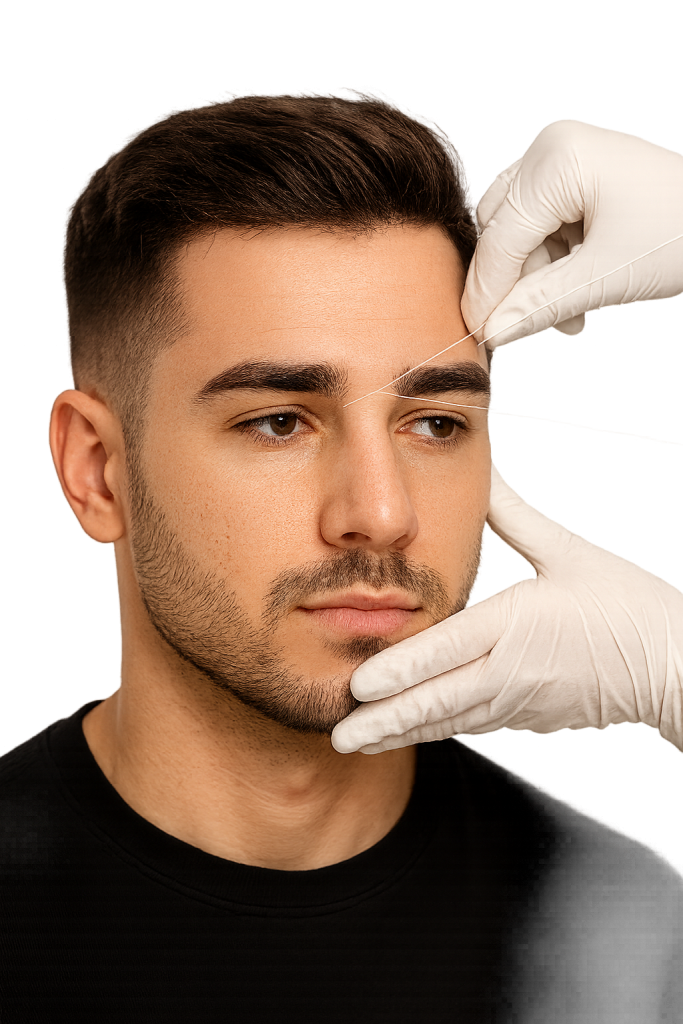 depilación de cejas con hilo para hombres en Málaga diseño masculino preciso