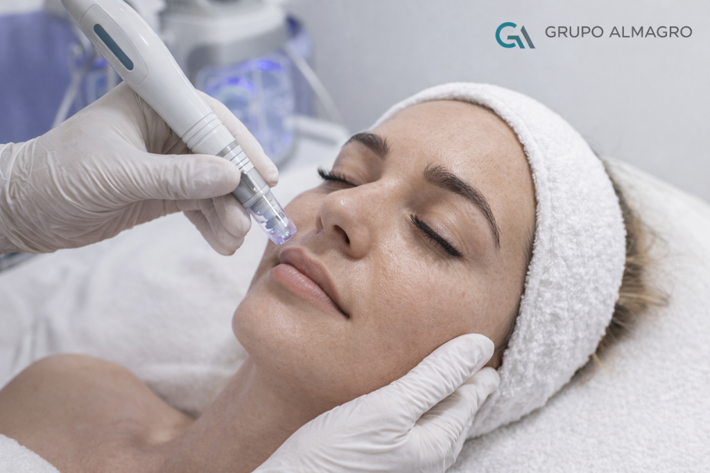 Dermapen facial en Málaga realizado por profesionales en Grupo Almagro para mejorar poros, textura y luminosidad de la piel.