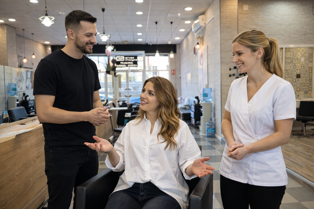 Peluquería y estética en Málaga con interior moderno, iluminación profesional y ambiente limpio en Grupo Almagro.