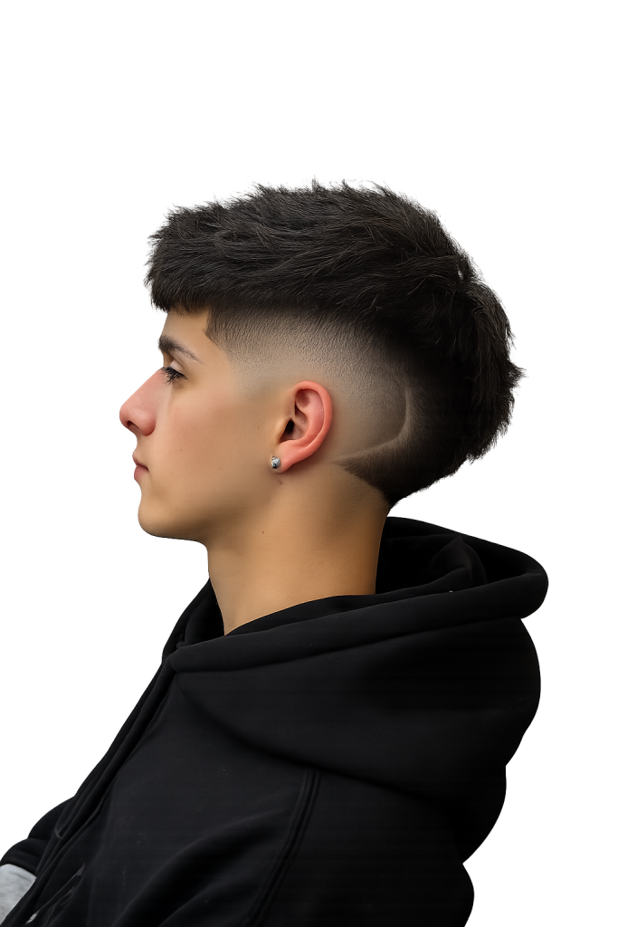 Corte de caballero con degradado lateral y diseño personalizado en peluquería profesional de Málaga.