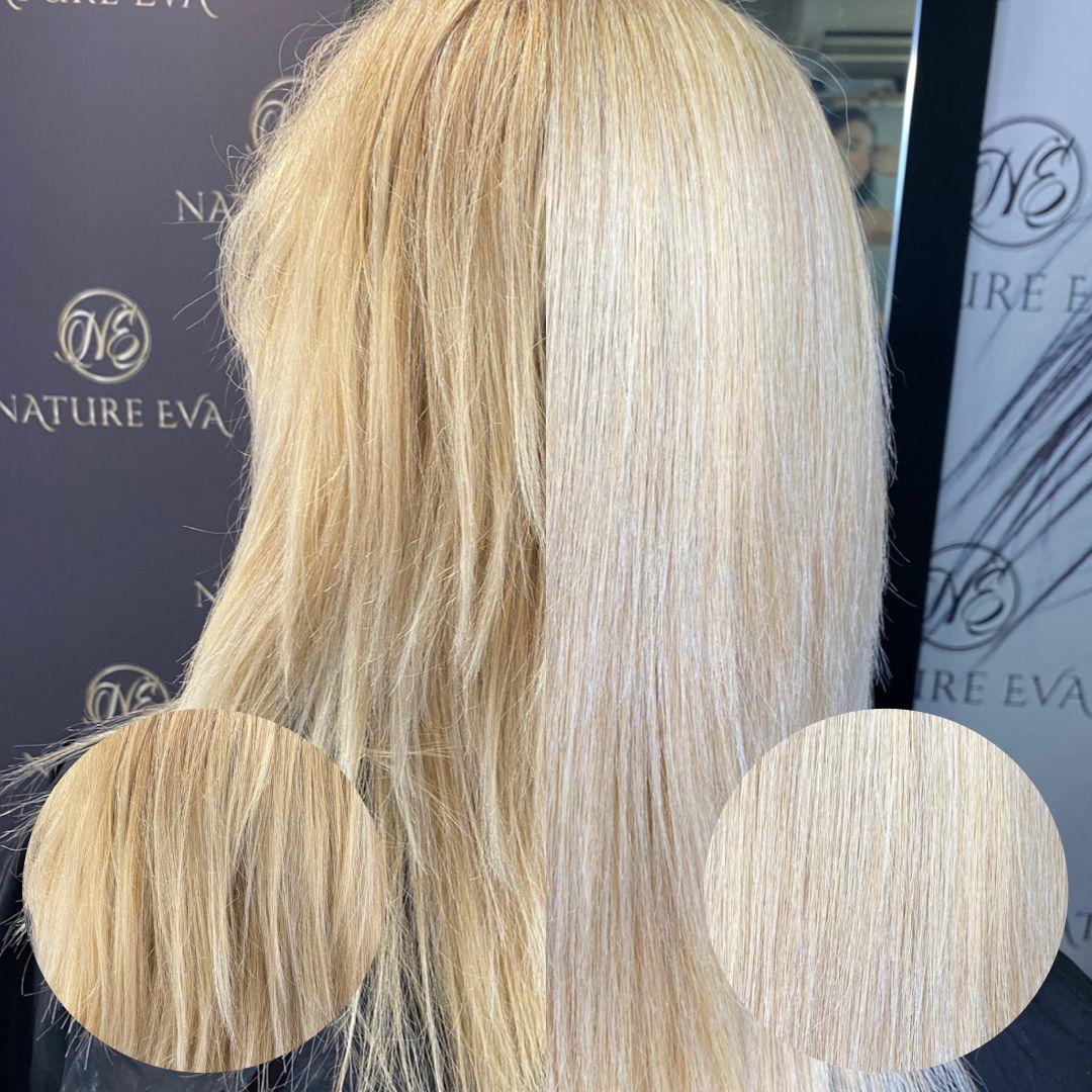 Resultado real de alisado para cabello rubio en Grupo Almagro Málaga