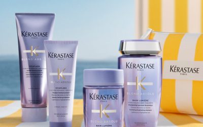 Productos Blond Absolu de Kérastase para neutralizar tonos amarillos y cuidar el cabello rubio.